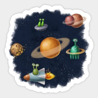 Outer space with aliens and planets. Sticker